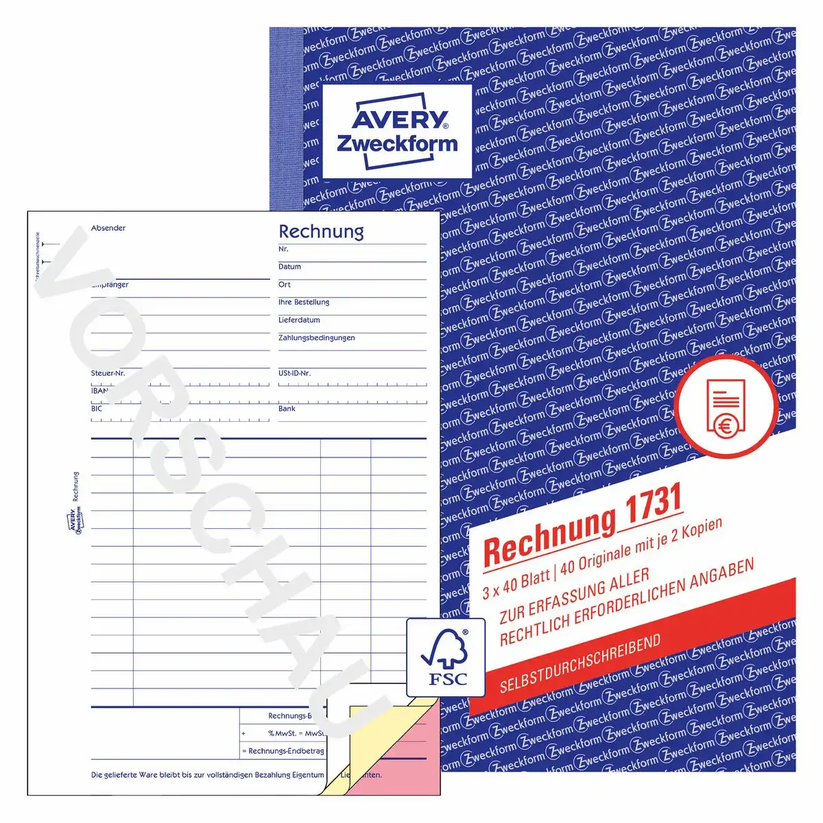 AVERY Zweckform Rechnung selbstdurchschreibend DIN A5 3x40 Blatt