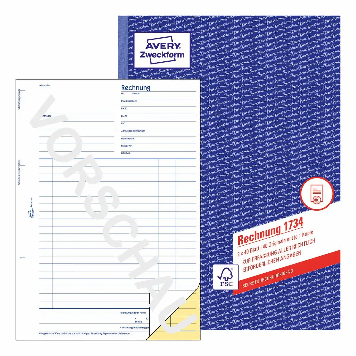 313119_00 AVERY Zweckform Rechnung selbstdurchschreibend DIN A4 2x40 Blatt