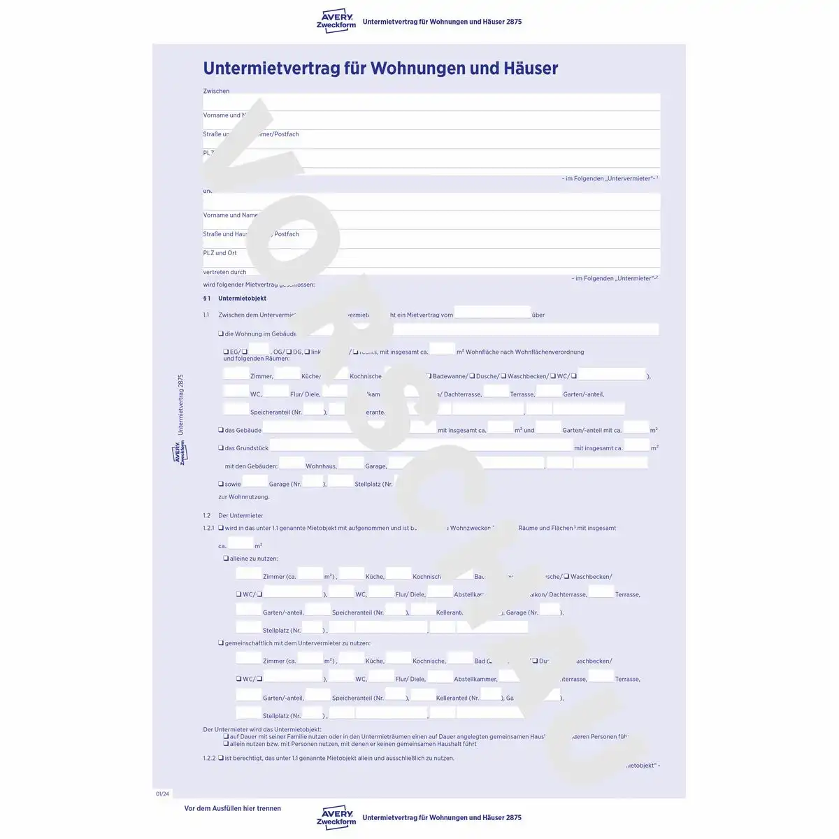 313121_02 AVERY Zweckform Untermietvertrag mit Durchschlag 5 Seiten DIN A4 1 Satz 5er Pack-2