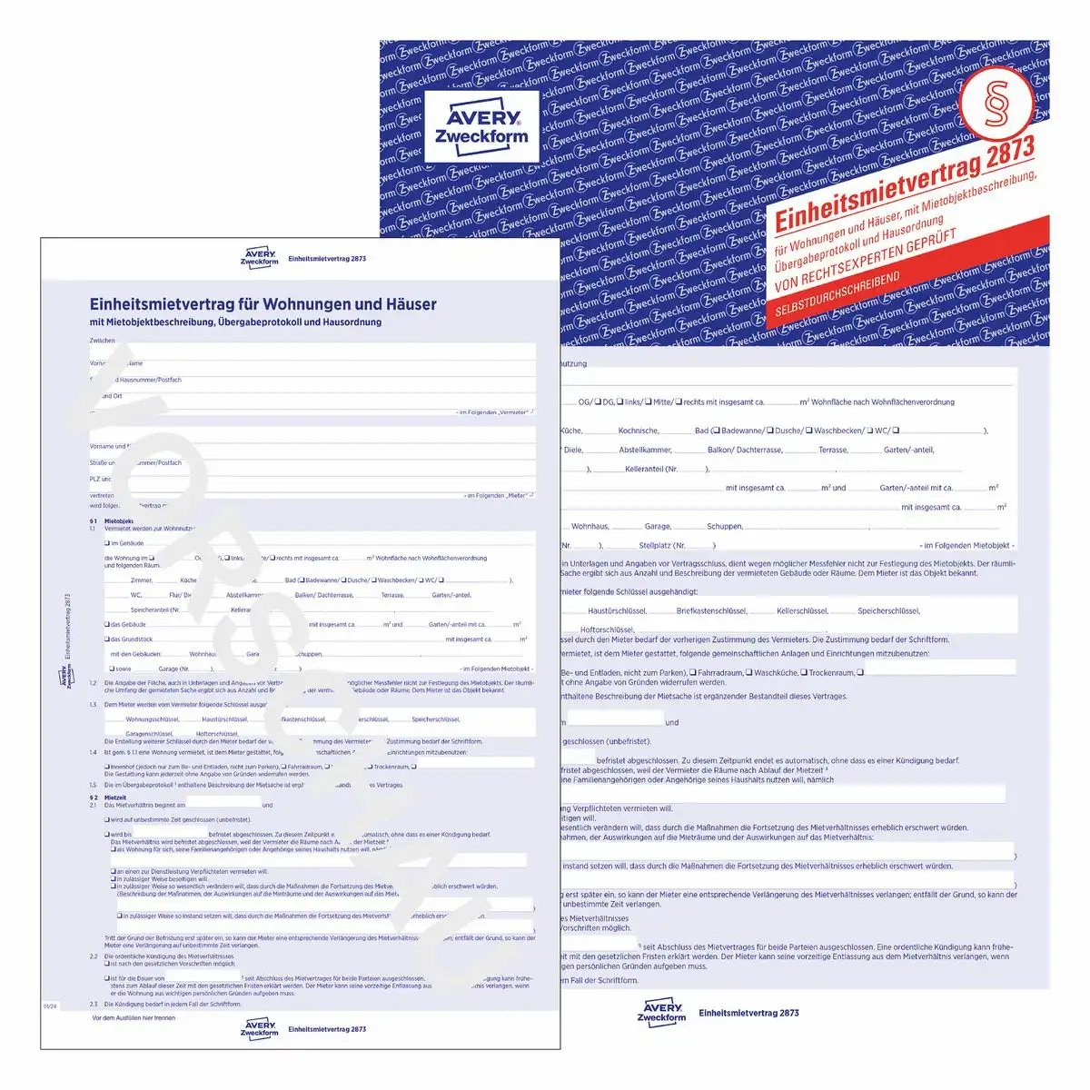 AVERY Zweckform Einheitsmietvertrag mit Übergabeprotokoll und Hausordnung 5 Seiten DIN A4 5er Pack