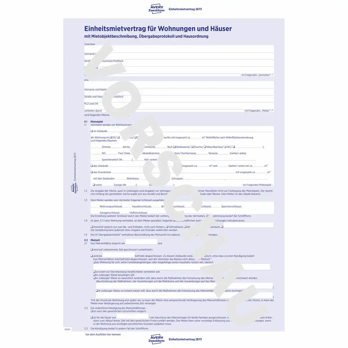 AVERY Zweckform Einheitsmietvertrag mit Übergabeprotokoll und Hausordnung 5 Seiten DIN A4 5er Pack-2