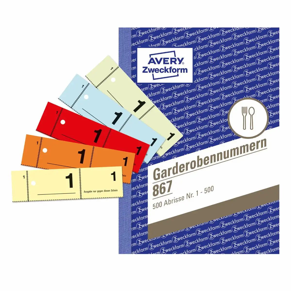 313130_00 AVERY Zweckform Garderobennummern 1-500 Abschnitte DIN A6 500 Blatt 5fach sortiert