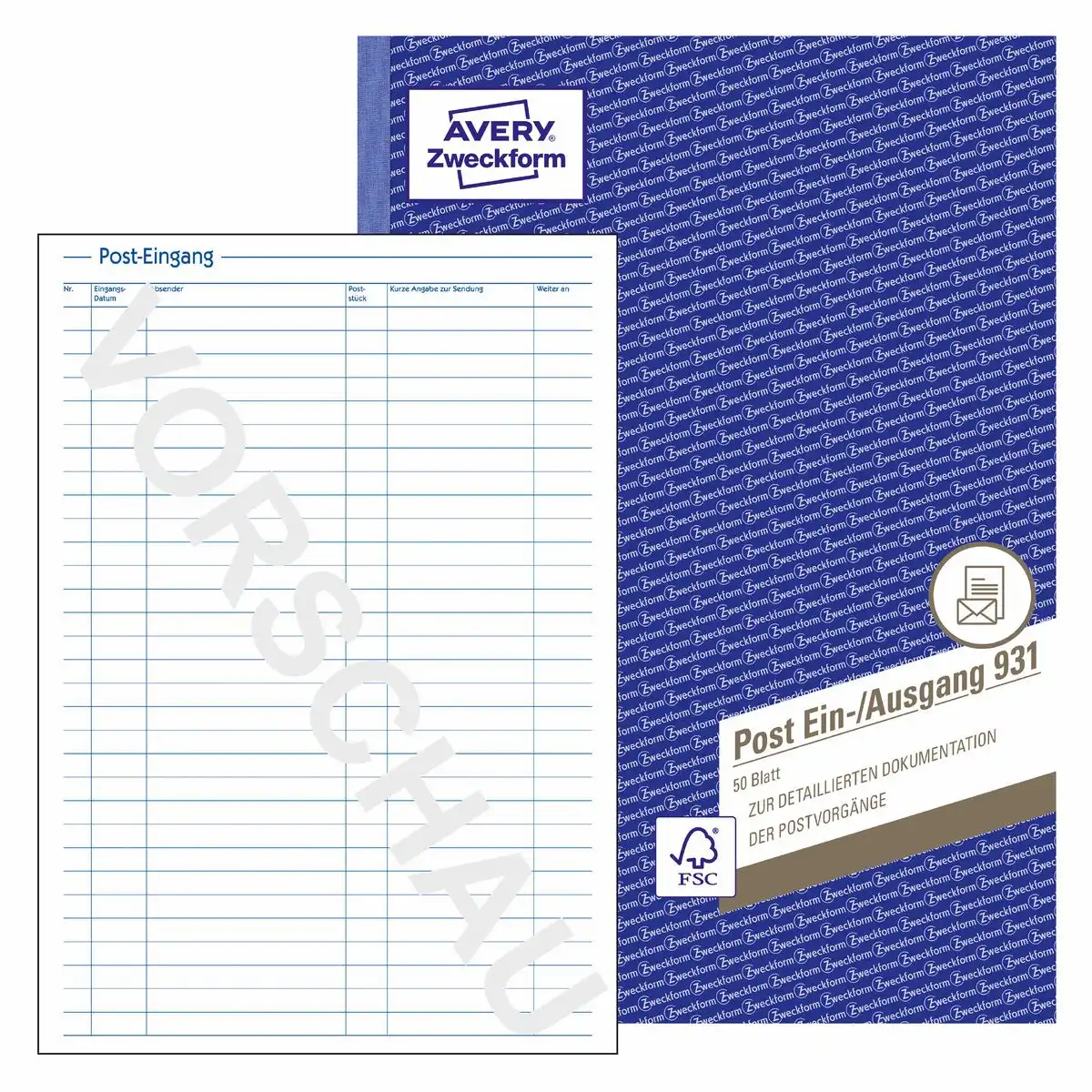313136_00 AVERY Zweckform Post Ein-/Ausgangsbuch DIN A4 50 Blatt