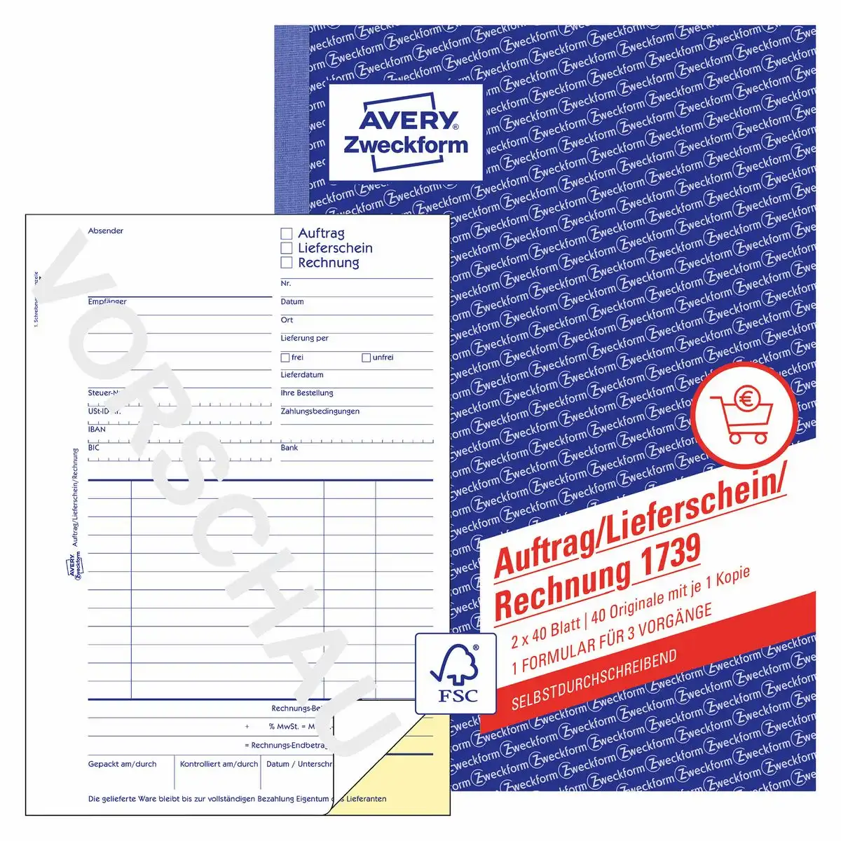 AVERY Zweckform Auftrag/Lieferschein/Rechnung selbstdurchschreibend DIN A5 2x40 Blatt