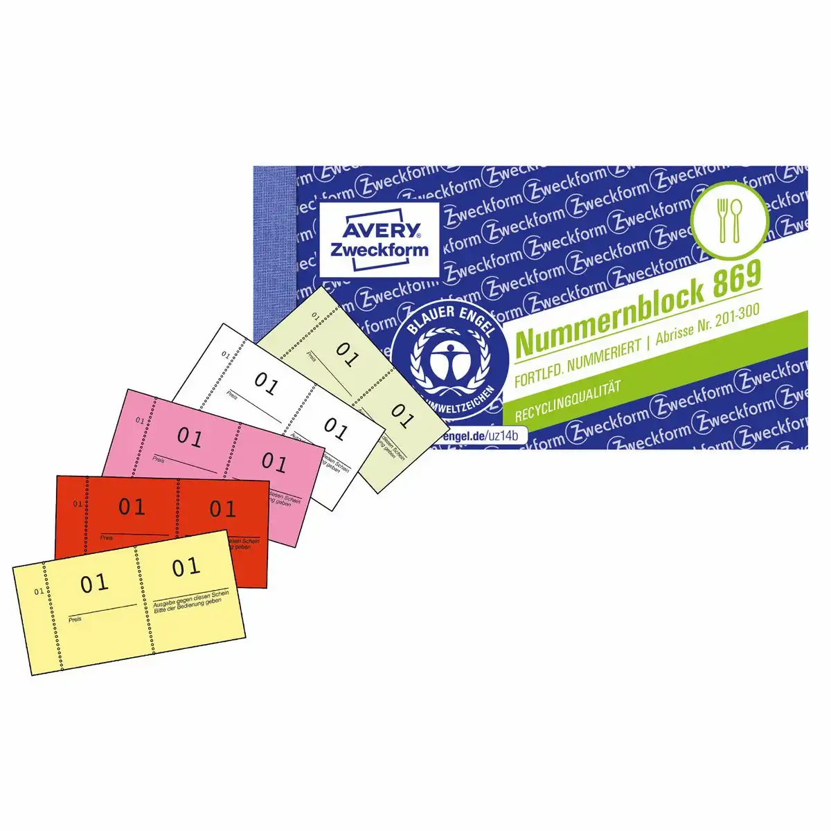 313138_00 AVERY Zweckform Nummernblock nummeriert 1-1000 pro Block mehrfarbig 105x53mm 10er Pack
