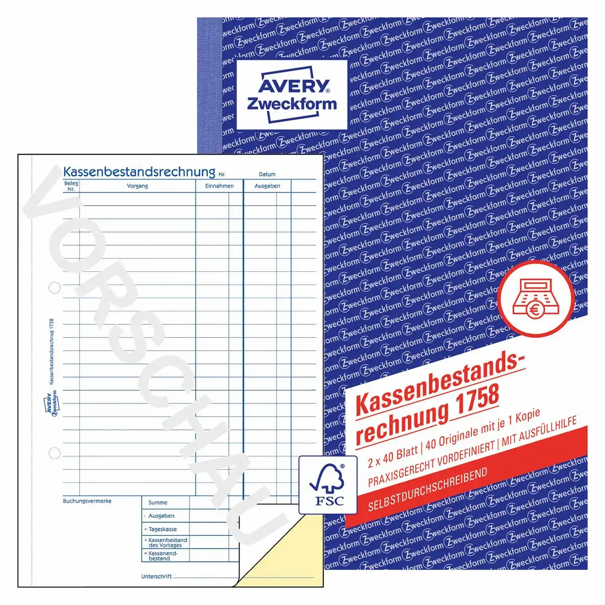 AVERY Zweckform Kassenbestandsrechnung selbstdurchschreibend DIN A5 80 Blatt