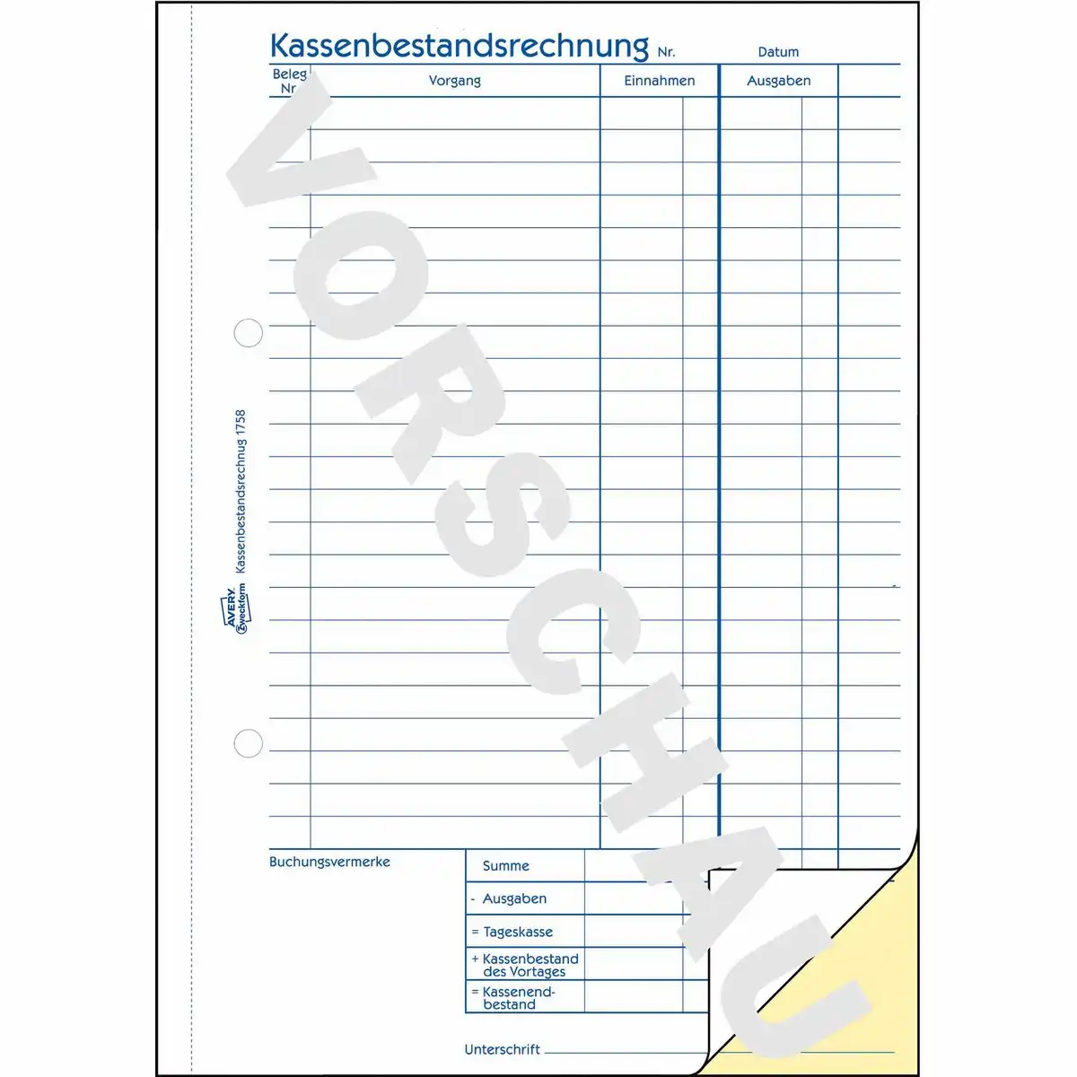 AVERY Zweckform Kassenbestandsrechnung selbstdurchschreibend DIN A5 80 Blatt-2