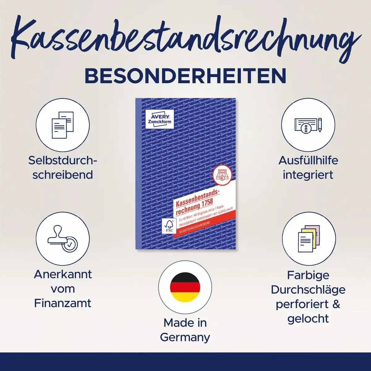 AVERY Zweckform Kassenbestandsrechnung selbstdurchschreibend DIN A5 80 Blatt-6