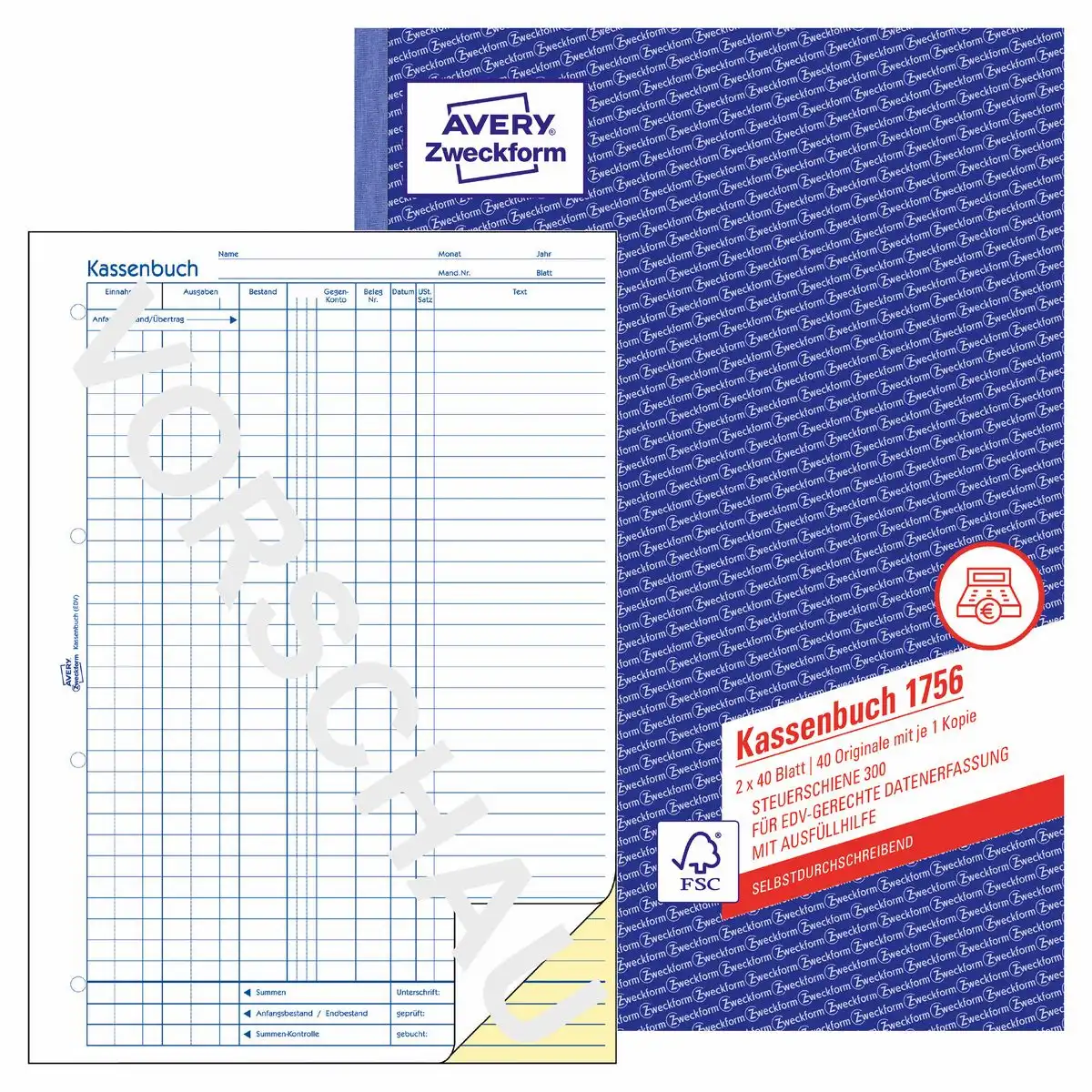 AVERY Zweckform Kassenbuch EDV-gerecht selbstdurchschreibend DIN A4 80 Blatt