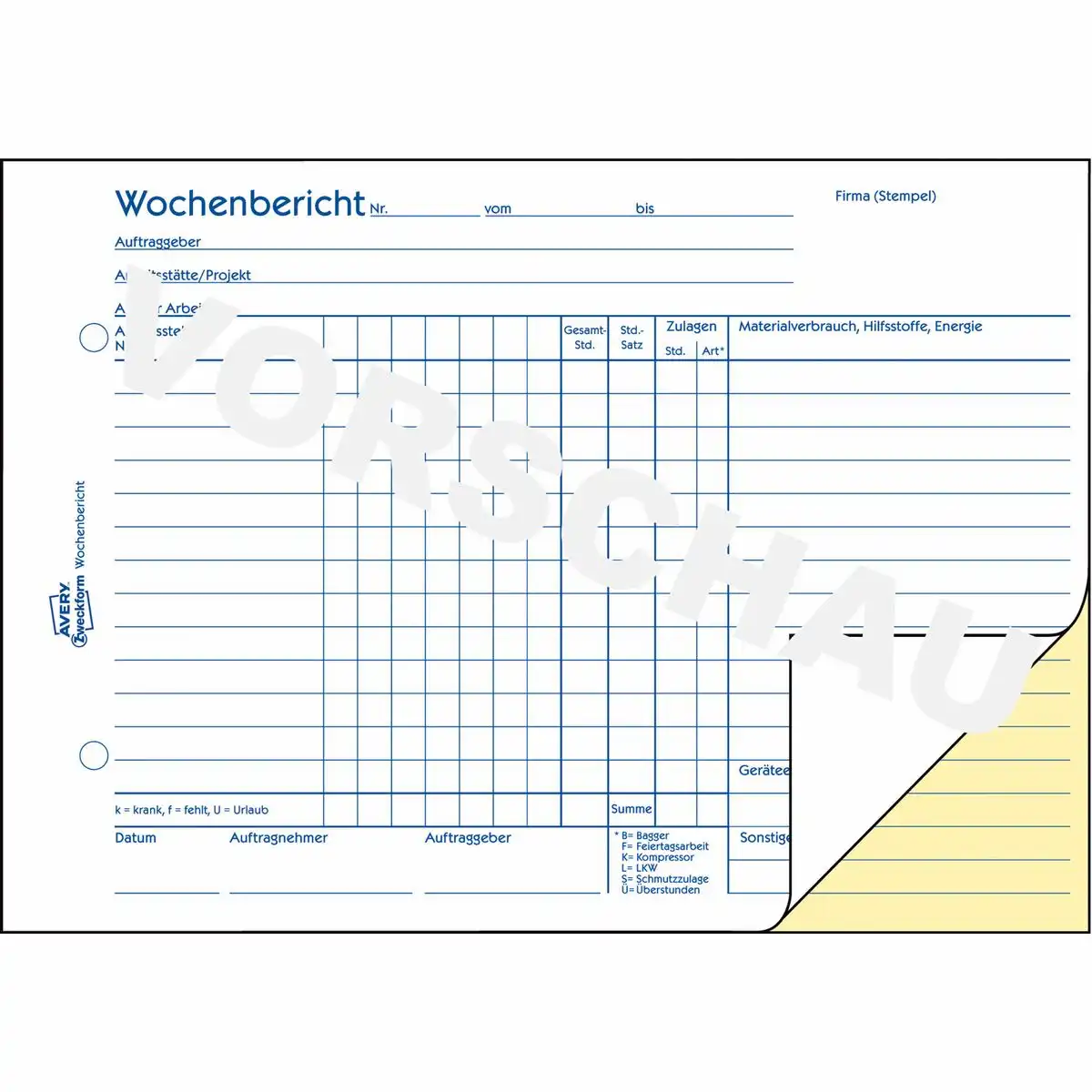 313150_02 AVERY Zweckform Wochenbericht selbstdurchschreibend weiß DIN A5 quer 2x40 Blatt-2