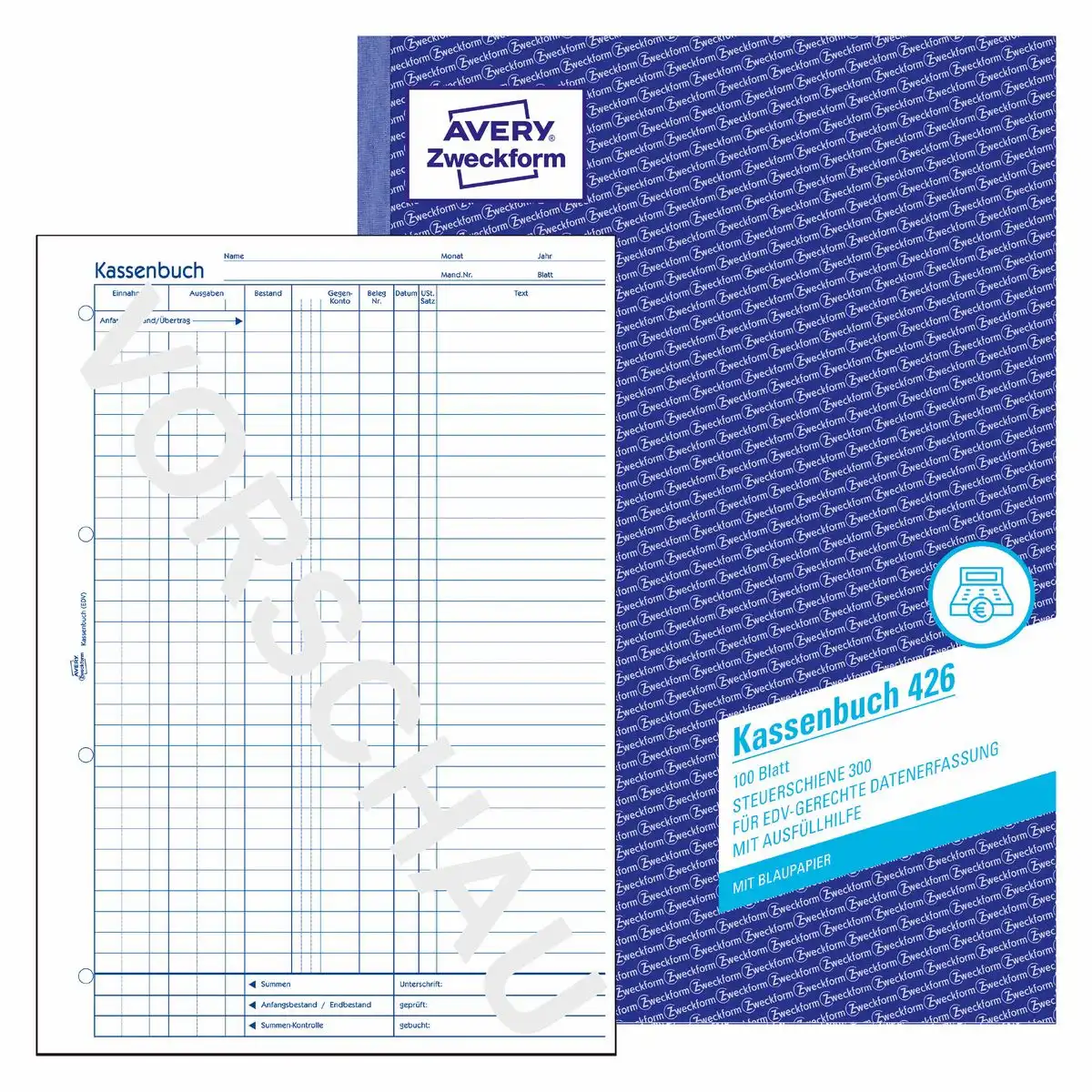 AVERY Zweckform Kassenbuch EDV-gerecht mit Blaupapier DIN A4 100 Blatt