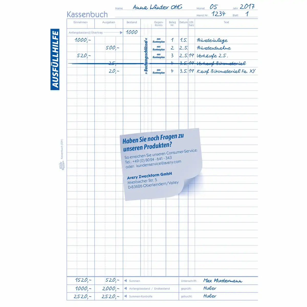AVERY Zweckform Kassenbuch EDV-gerecht mit Blaupapier DIN A4 100 Blatt-4