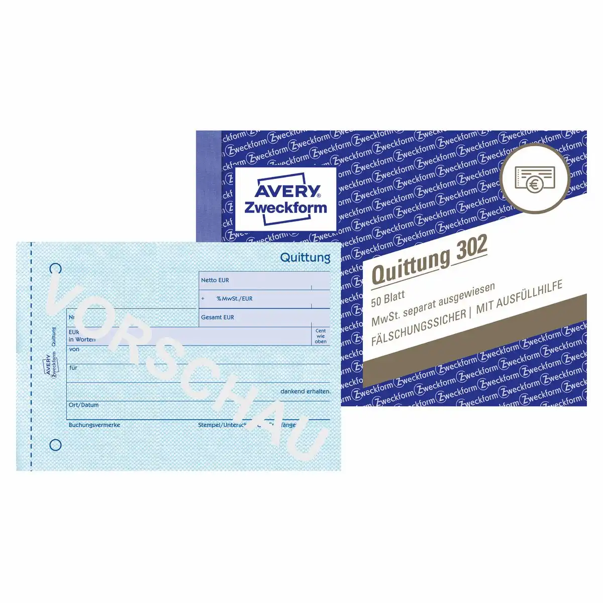 AVERY Zweckform Quittung MwSt. separat ausgewiesen 50 Originale DIN A6 quer 50 Blatt