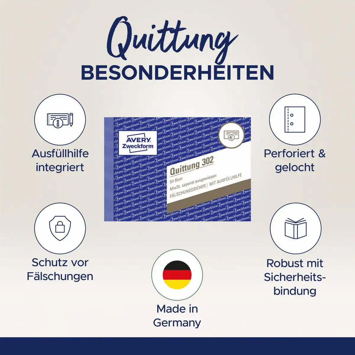 AVERY Zweckform Quittung MwSt. separat ausgewiesen 50 Originale DIN A6 quer 50 Blatt-5