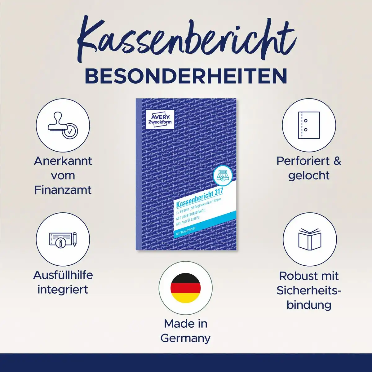 AVERY Zweckform Kassenbericht 50 Originale mit Blaupapier DIN A5 100 Blatt-5