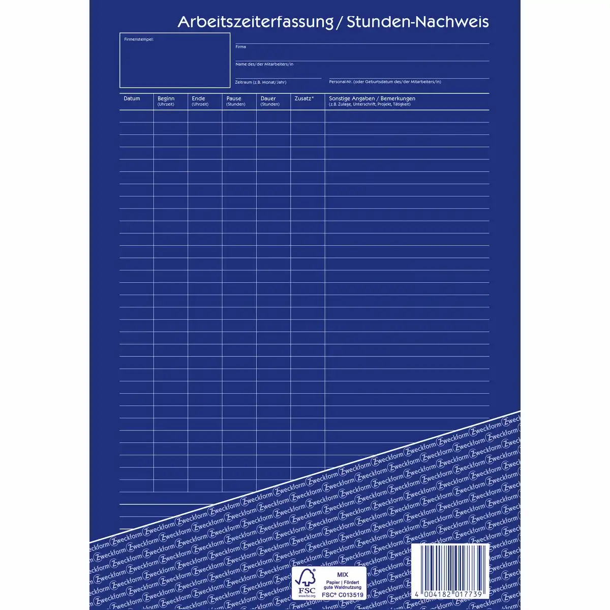 AVERY Zweckform Arbeitszeiterfassung Stundennachweis selbstdurchschreibend DIN A4 2x40 Blatt-3
