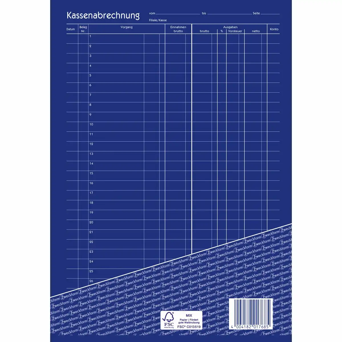 AVERY Zweckform Kassenabrechnung mit MwSt. Spalte für Ausgaben selbstdurchschreibend DIN A4-3