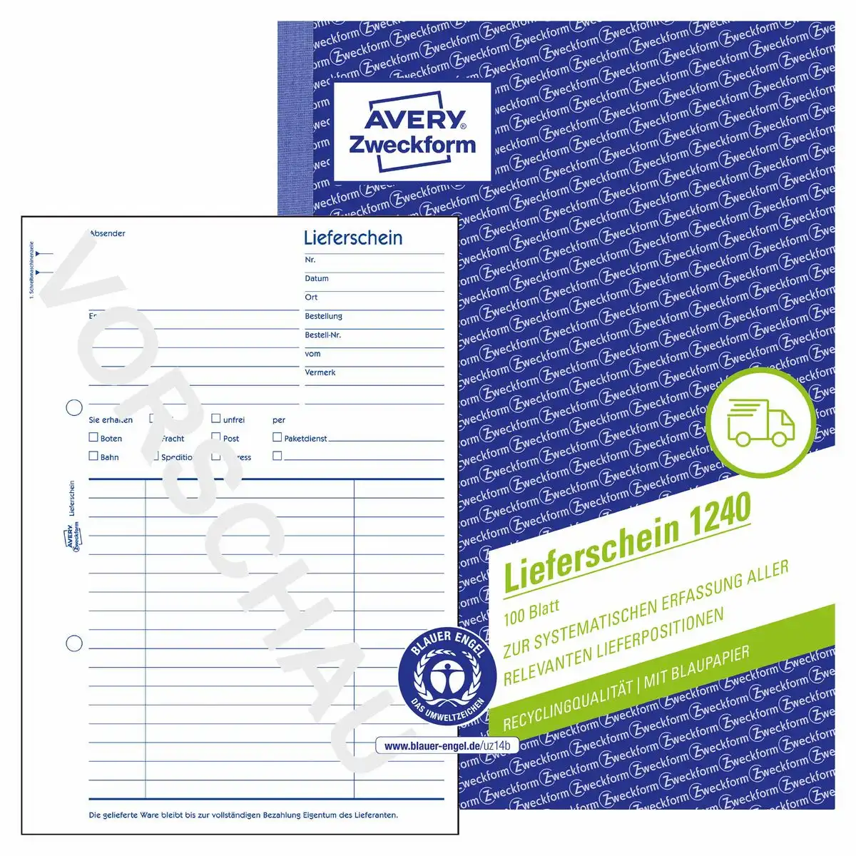 AVERY Zweckform Lieferschein Recycling-Papier mit Blaupapier DIN A5 100 Blatt