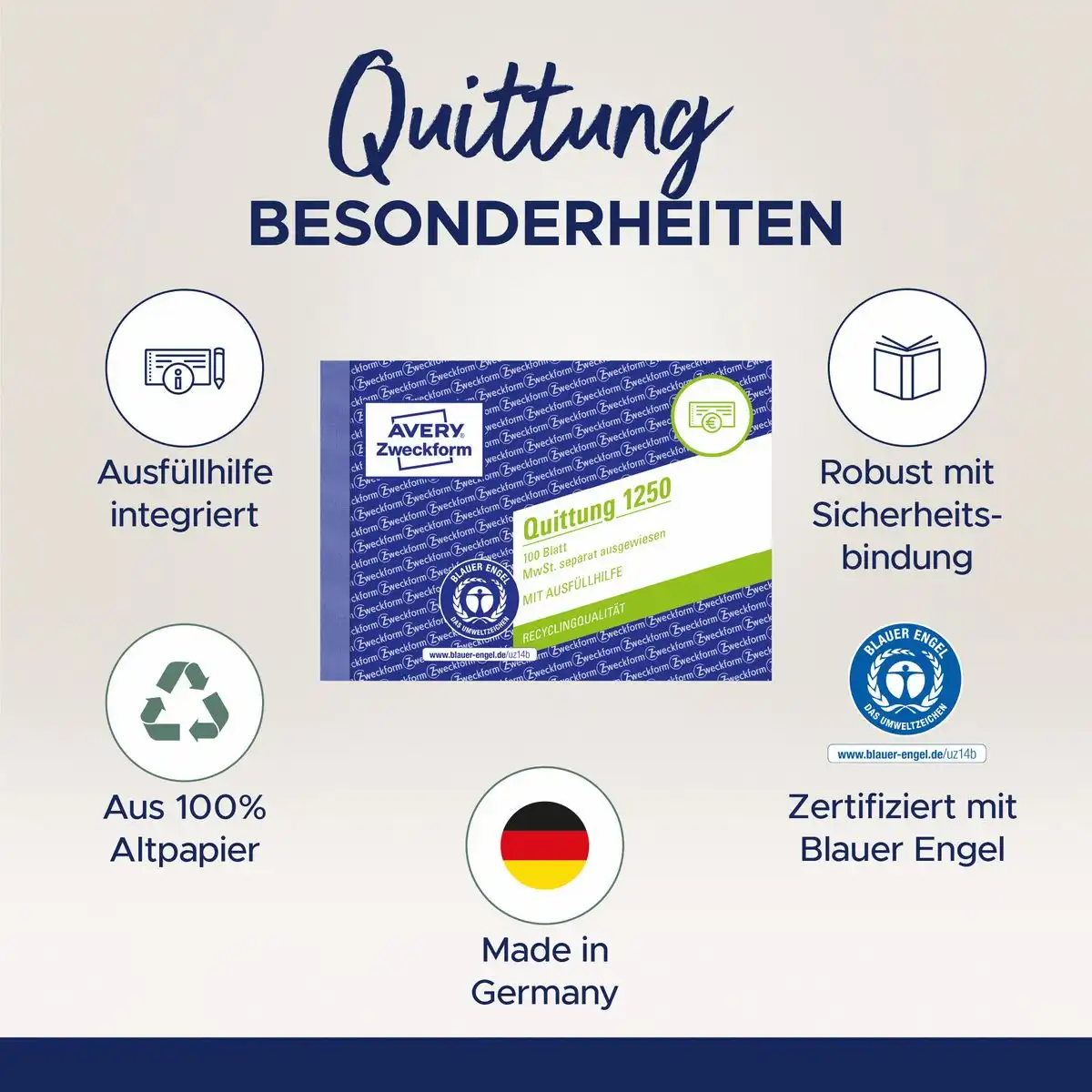 AVERY Zweckform Quittung MwSt. separat ausgewiesen DIN A6 quer 100 Blatt-5