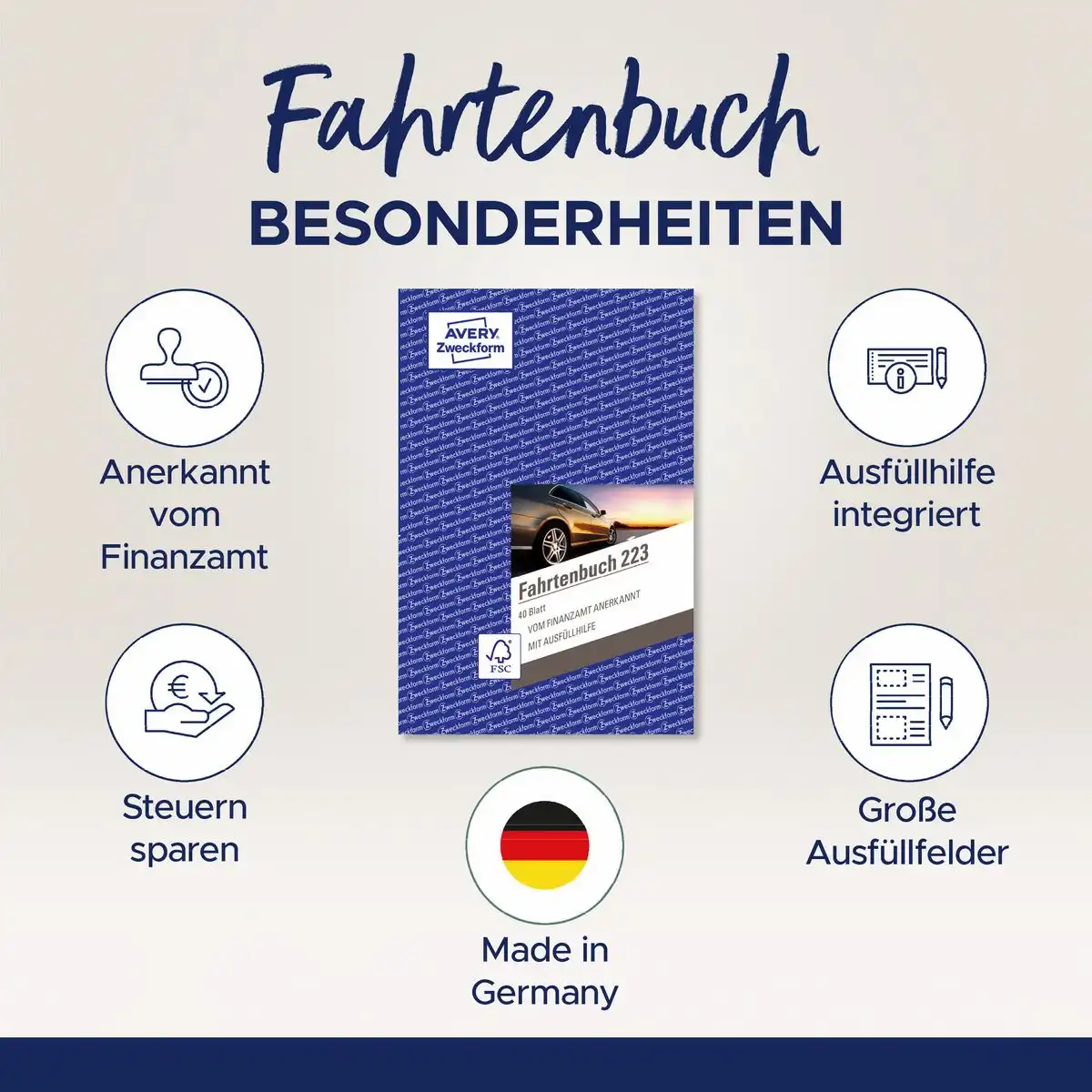 AVERY Zweckform Fahrtenbuch für PKW 80 Seiten 858 Fahrten DIN A5 40 Blatt-6