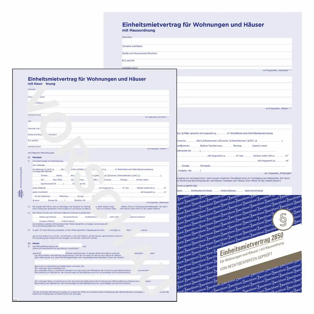 AVERY Zweckform Einheitsmietvertrag für Wohnungen und Häuser mit Hausordnung 6 Seiten DIN A4 5er Pack