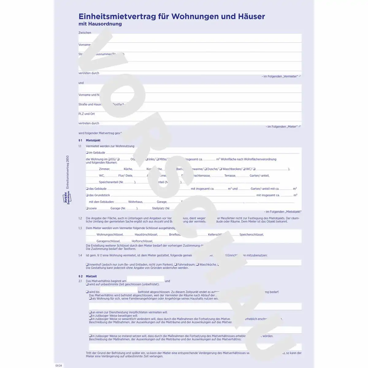 AVERY Zweckform Einheitsmietvertrag für Wohnungen und Häuser mit Hausordnung 6 Seiten DIN A4 5er Pack-2