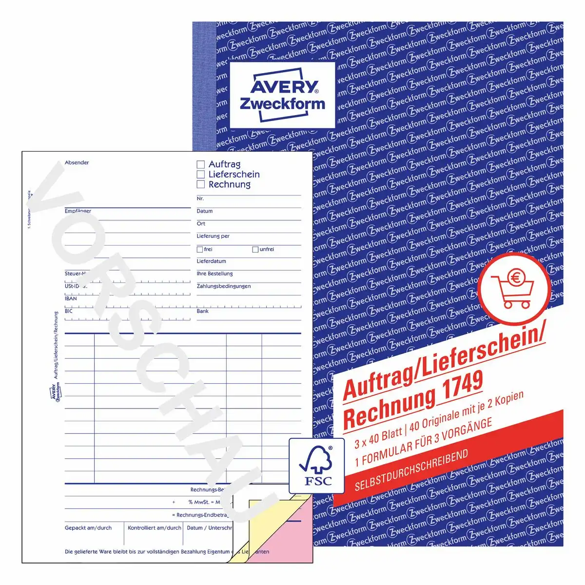 AVERY Zweckform Auftrag/Lieferschein/Rechnung selbstdurchschreibend DIN A5 3x40 Blatt