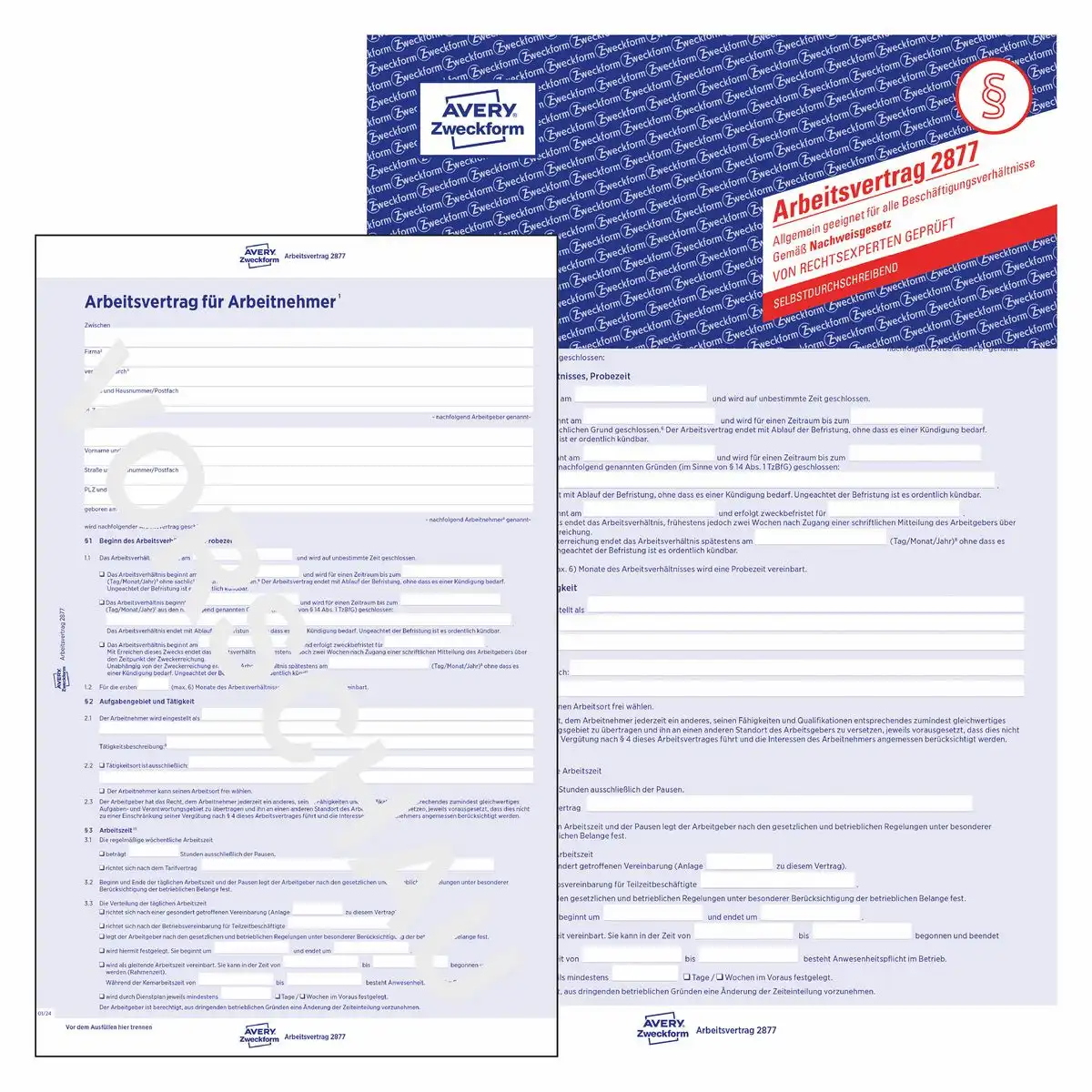 313314_00 AVERY Zweckform Arbeitsvertrag gewerblich 3 Seiten selbstdurchschreibend DIN A4 5er Pack
