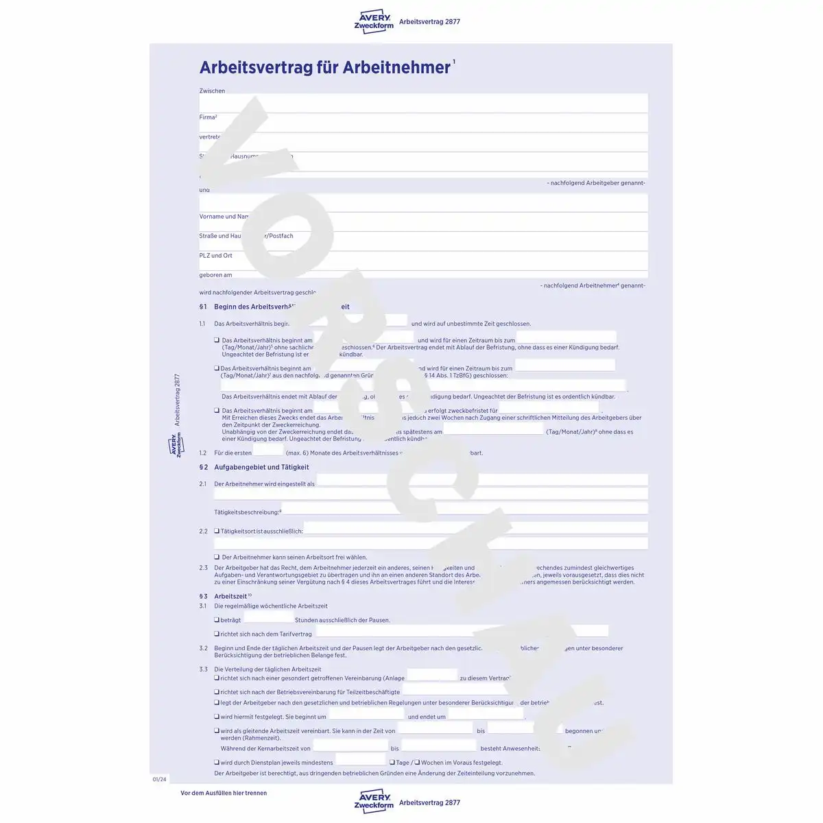 313314_02 AVERY Zweckform Arbeitsvertrag gewerblich 3 Seiten selbstdurchschreibend DIN A4 5er Pack-2