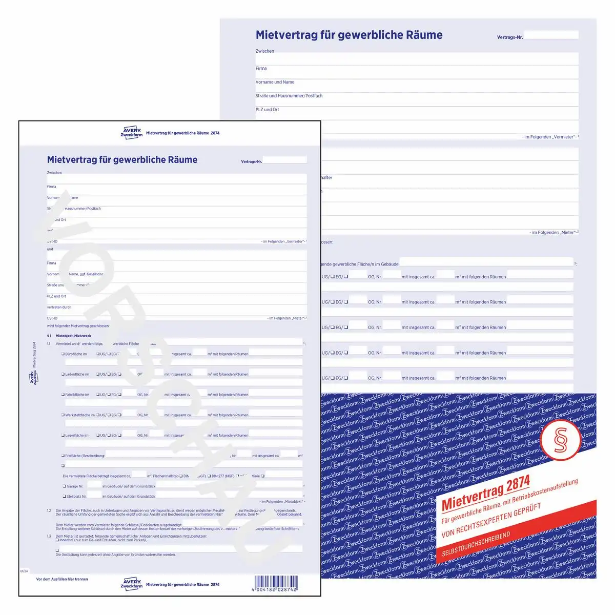 AVERY Zweckform Mietvertrag für gewerbliche Räume mit Durchschlag DIN A4 6 Seiten 5er Pack