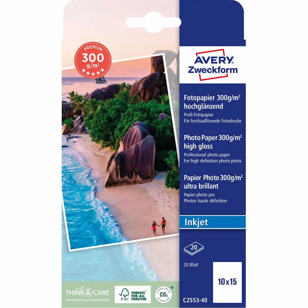 AVERY Zweckform Fotopapier Premium 300g/m² 10x15cm 40 Blatt