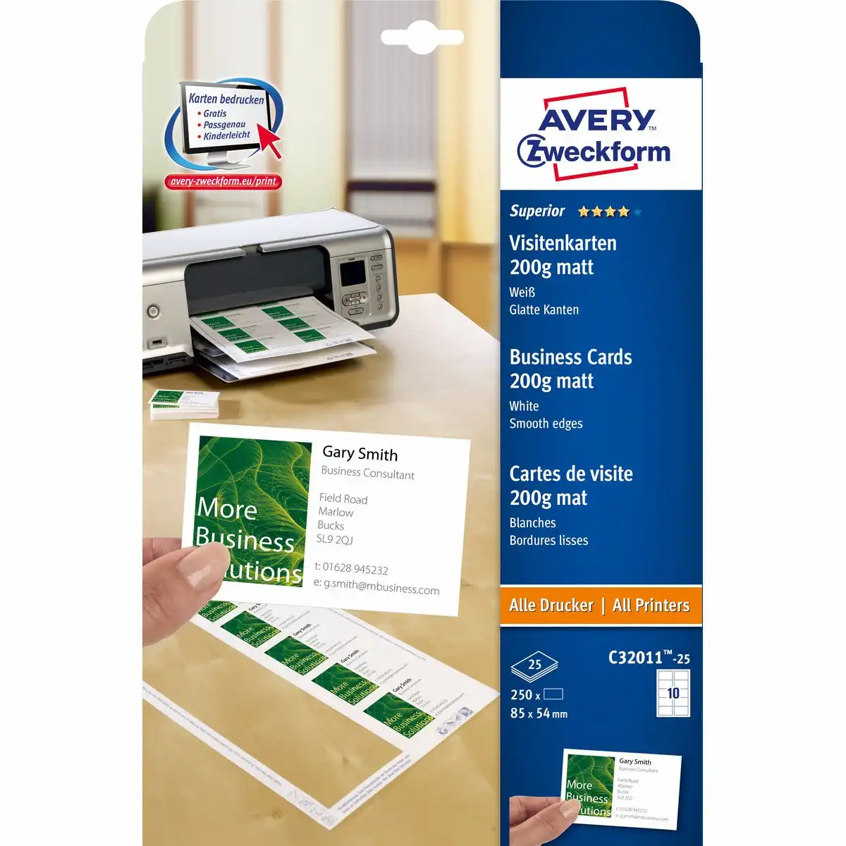 AVERY Zweckform Visitenkarten Superior 200g/m² matt weiß 85x54mm 250 Stück-1