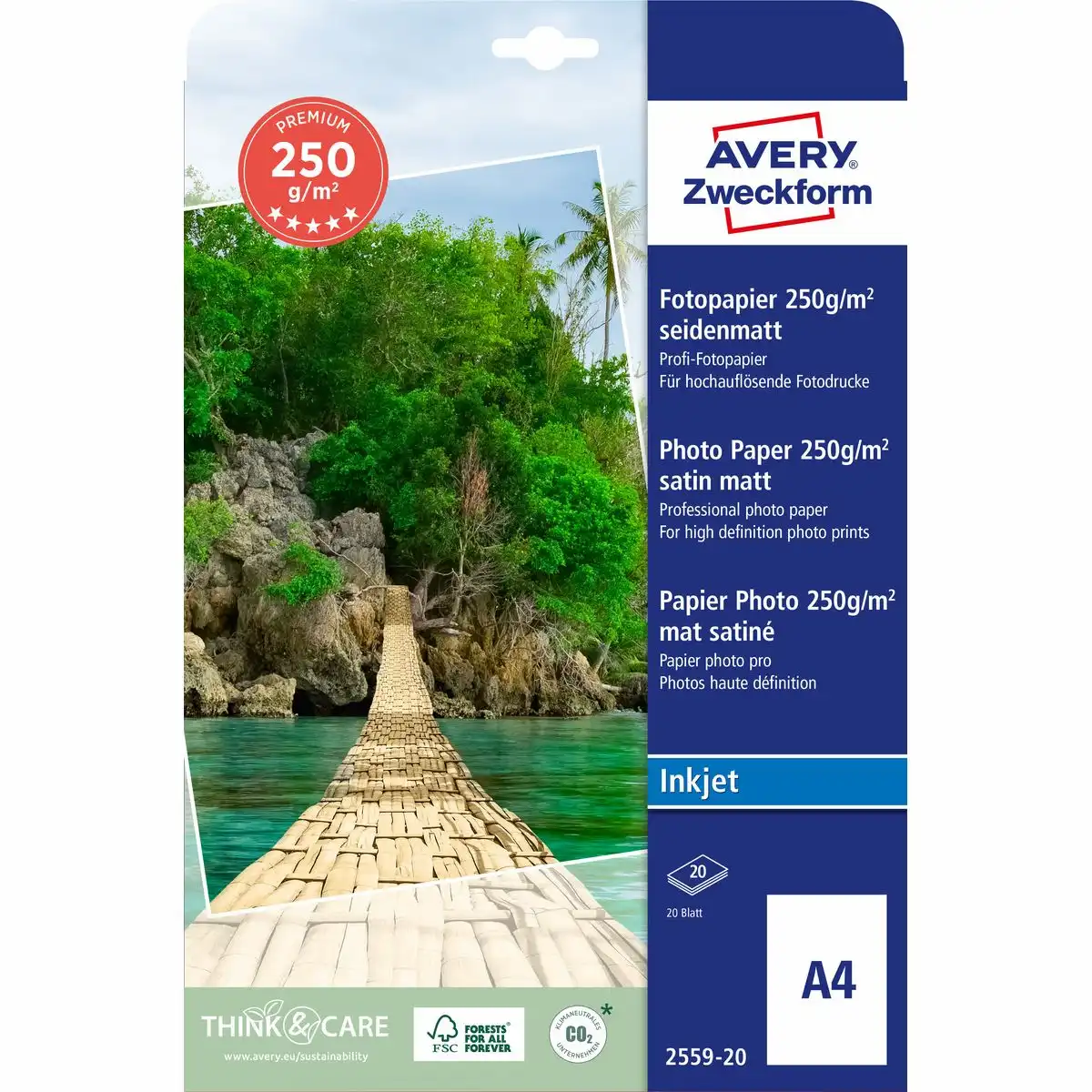 AVERY Zweckform Fotopapier Premium 250g/m² DIN A4 20 Blatt