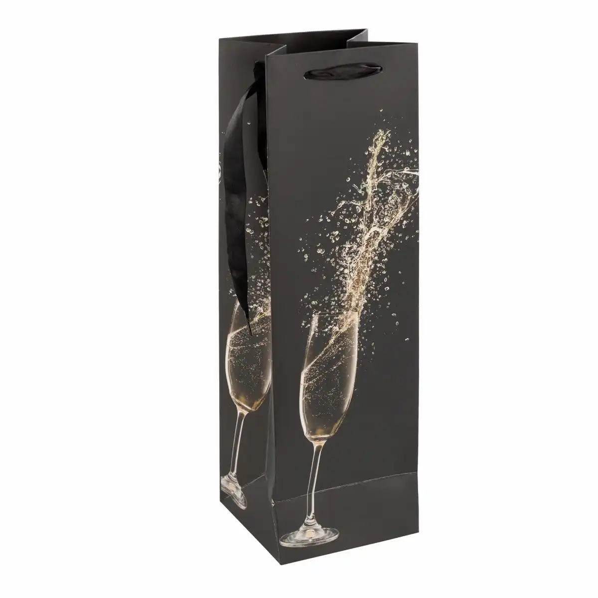 Idena Flaschentasche Sektglas schwarz 12x39x10cm 210g/m²