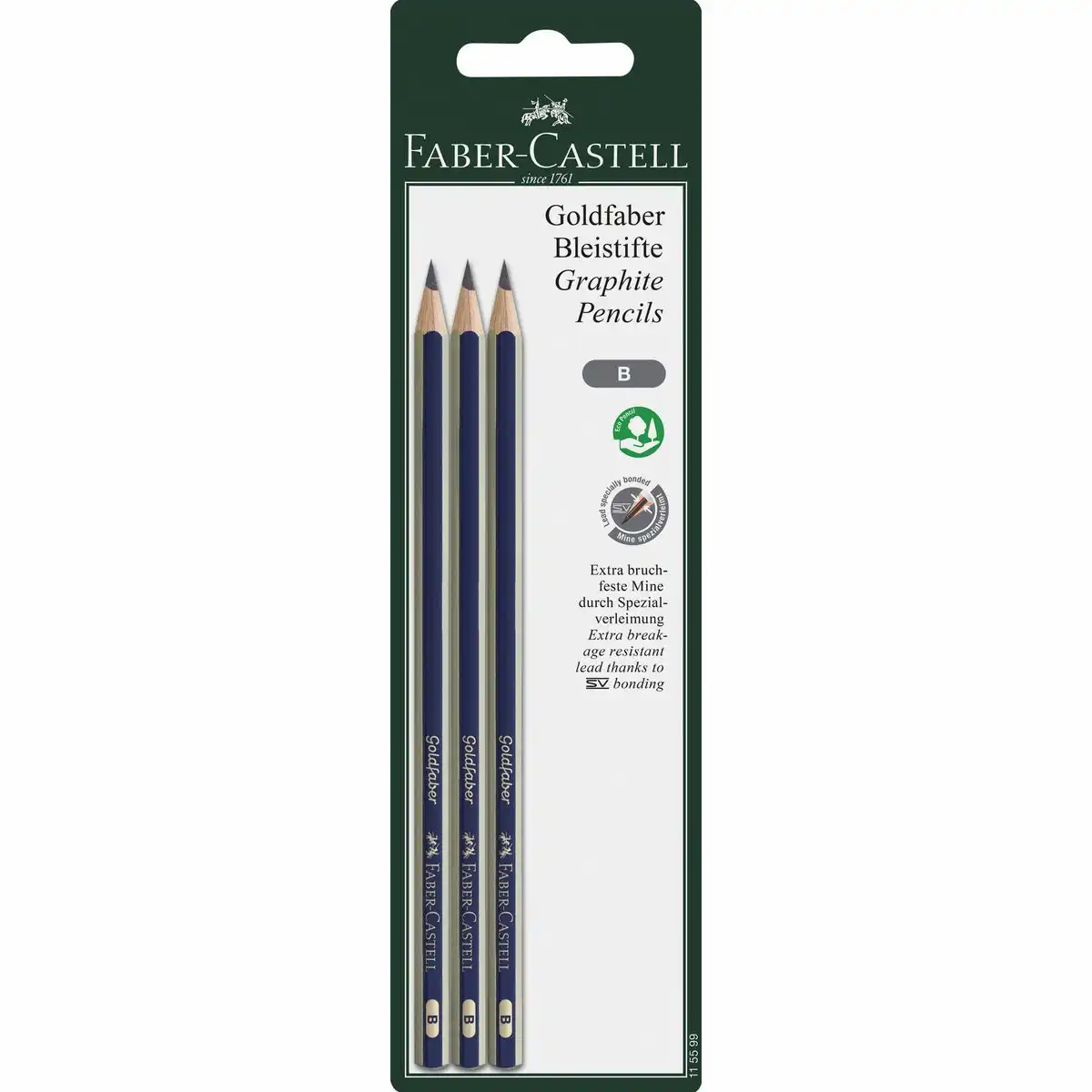 31806_00 FABER-CASTELL Bleistifte Goldfaber B grau/blau 3 Stück Blister