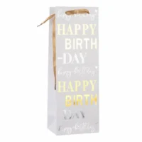 Idena Flaschentasche Happy Birthday 12,5x35x9xcm 210g/m² Heißprägung - weiß