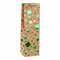 Idena Flaschentasche Kleeblatt & Marienkäfer Kraftpapier 12x39x10cm 140g/m² Heißprägung