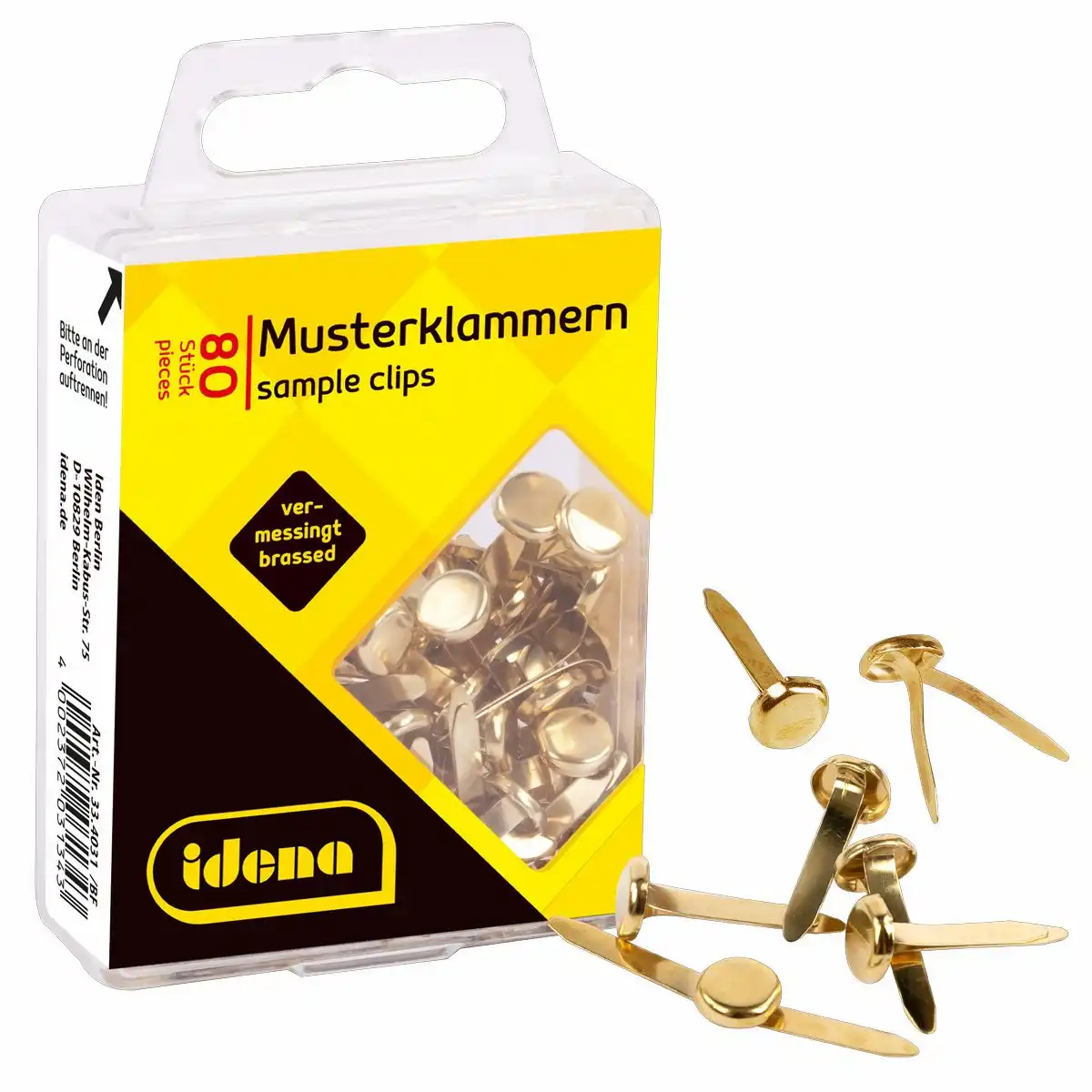 334031_00 Idena Musterklammern vermessingt 80 Stück Hängebox