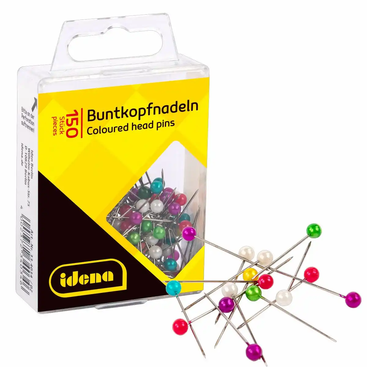 Idena Buntkopfnadeln mehrfarbig 150 Stück Hängebox