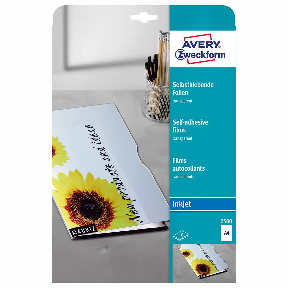 373024_00 AVERY Zweckform Folien selbstklebend transparent DIN A4 10 Stück