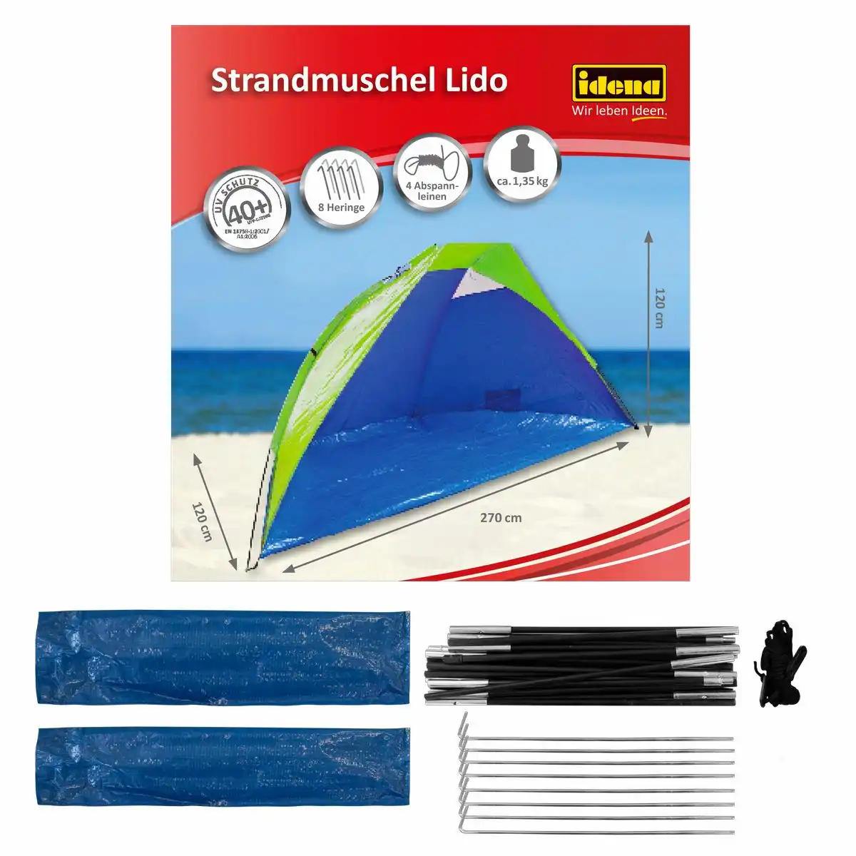 Idena Strandmuschel Lido UV40+ 270x120x120cm