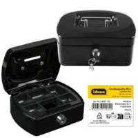 Idena Geldkassette Größe Mini aus Metall 6 Fächer - schwarz, 12,5x9,5x6cm