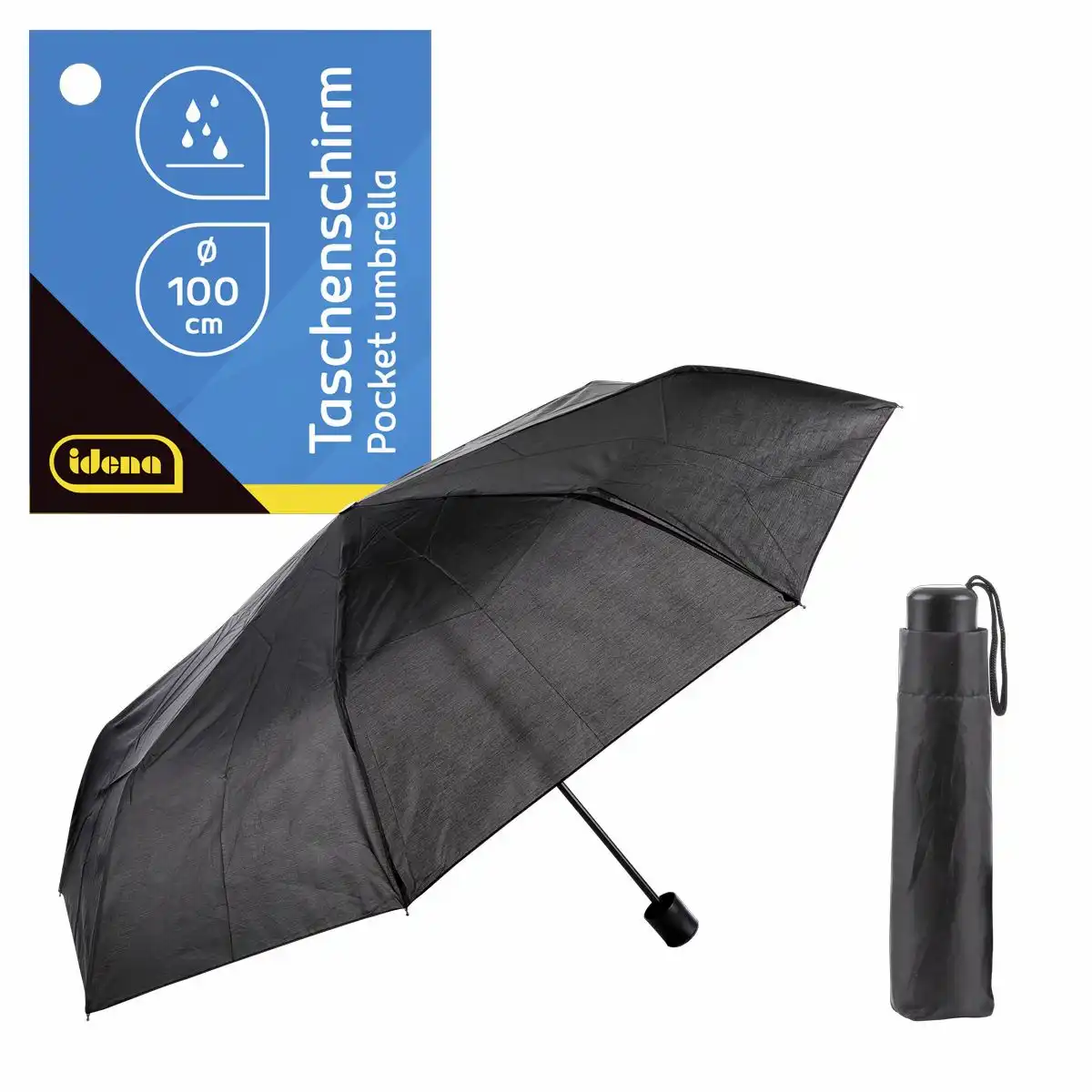 Idena Taschenregenschirm schwarz Ø100cm