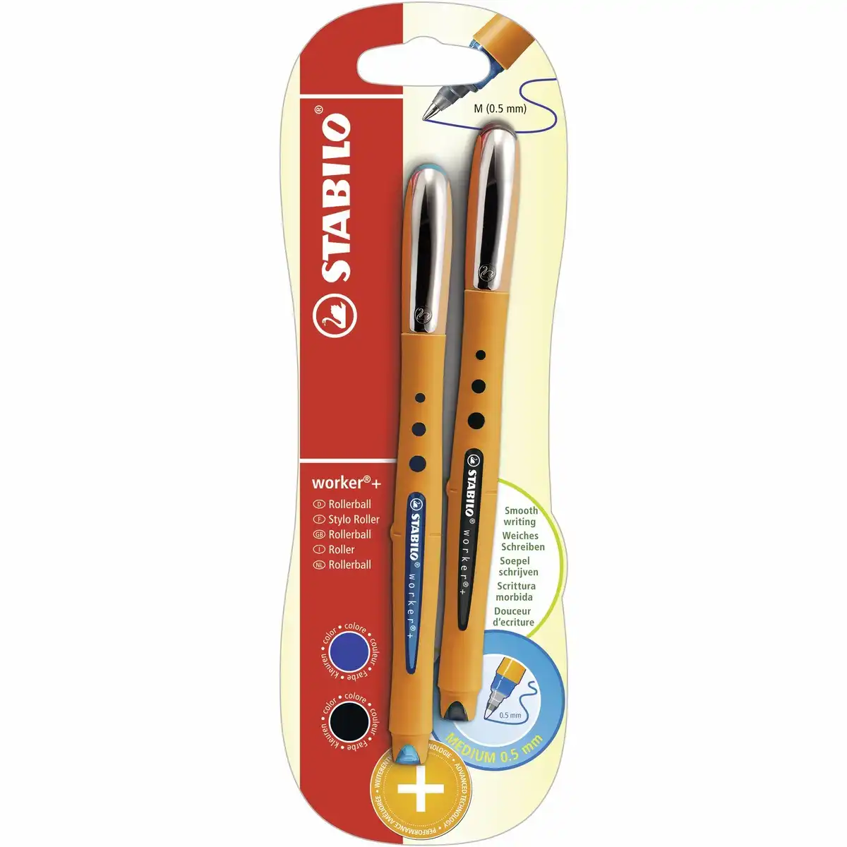 506108_00 STABILO Tintenroller worker + medium blau schwarz 2 Stück Blister