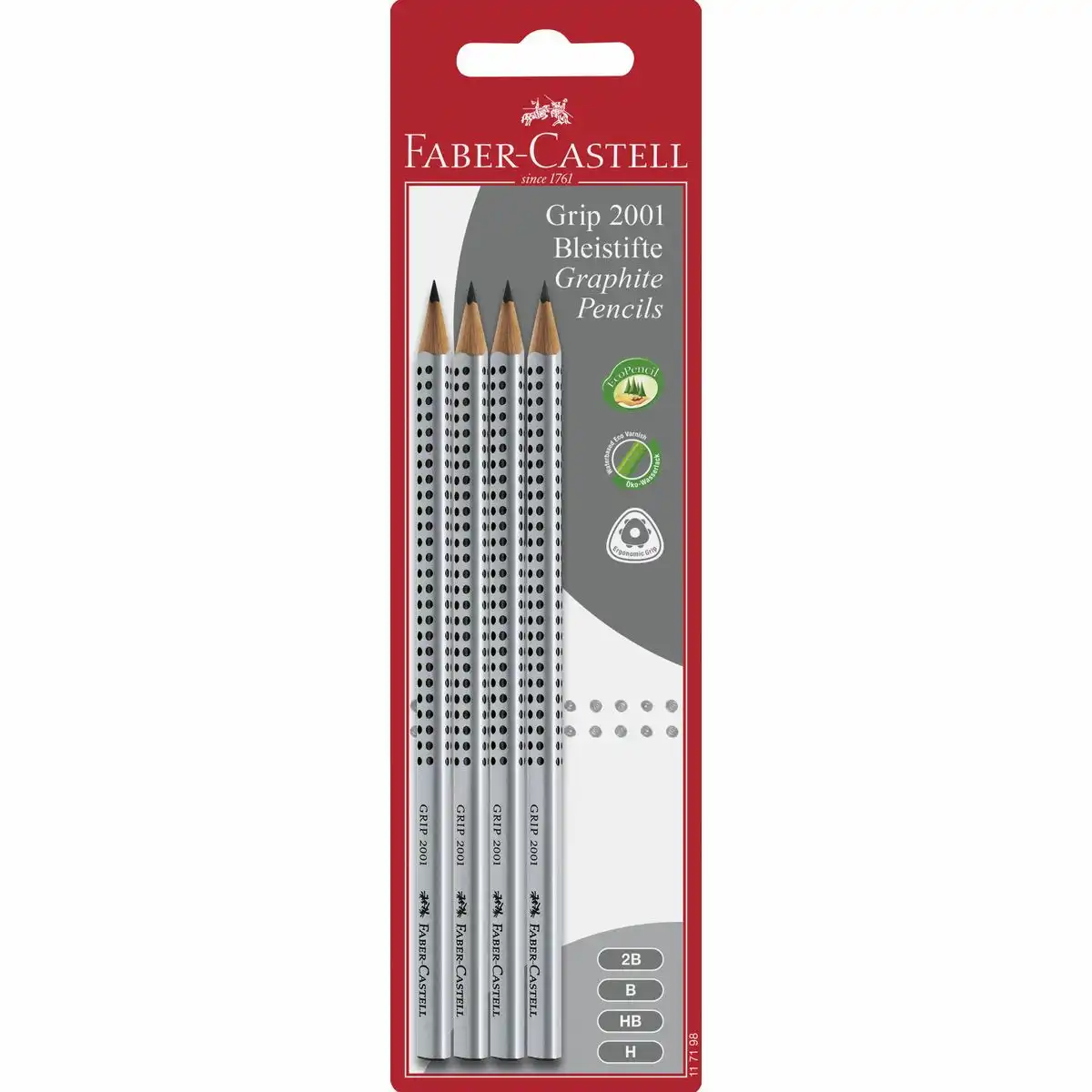 510533_00 FABER-CASTELL Bleistifte Grip 2001 2B B HB H grau 4 Stück Blister