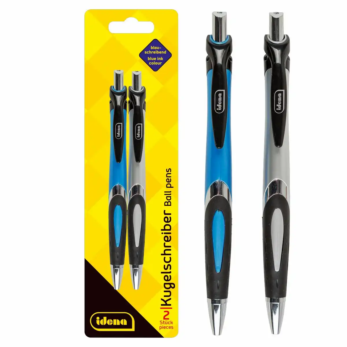 512405_00 Idena Kugelschreiber mit Großraummine blauschreibend blau silber 2 Stück