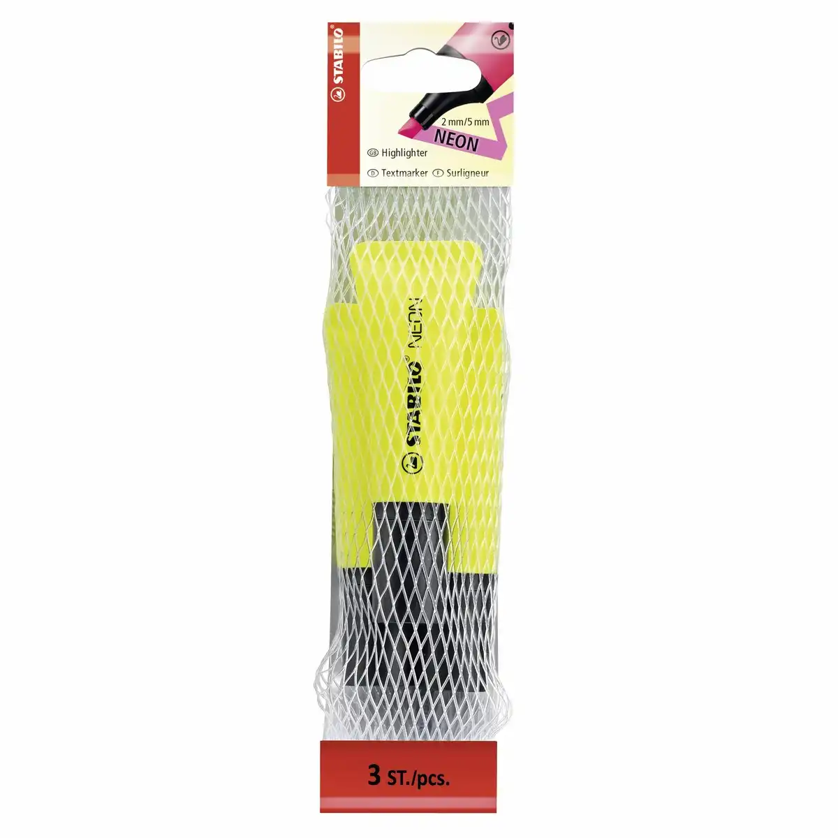 516557_00 STABILO Textmarker NEON gelb 3 Stück Netz