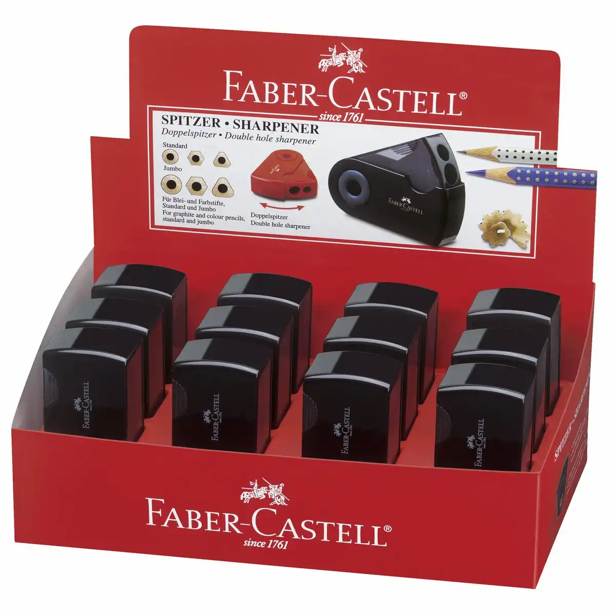 FABER-CASTELL Doppelspitzdose Sleeve schwarz 12er Pack