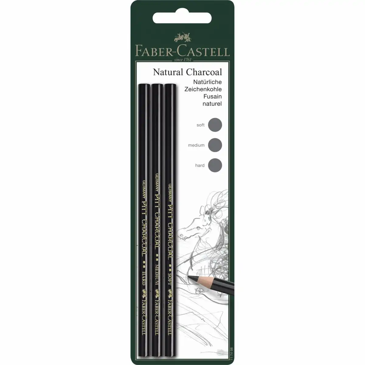 FABER-CASTELL Zeichenkohle Pitt Natural Charcoal 3 Stück