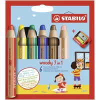 STABILO Buntstifte woody 3in1 mit Spitzer 10cm Kartonetui - 6 Stück